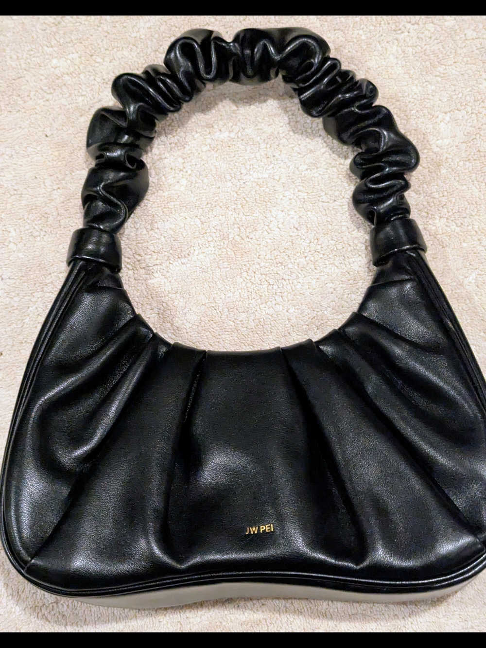 $30 JW PEI Black Gabbi Ruched Vegan Leather Hobo Bag - EUC